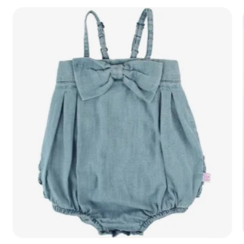 Ruffle Butts Baby Girl Light Wash Denim Bubble Romper